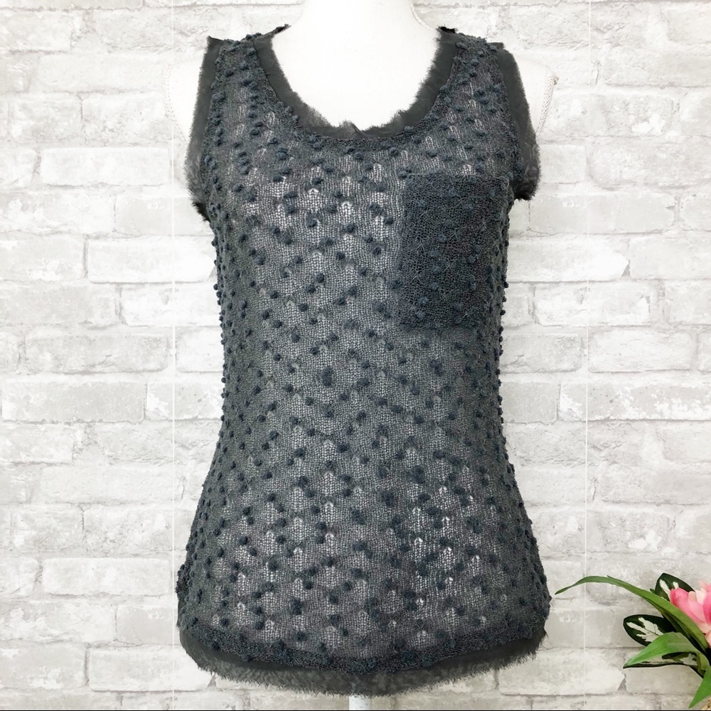 WHISH Brown Semi Sheer Knit Sleeveless Tank Top Size Medium